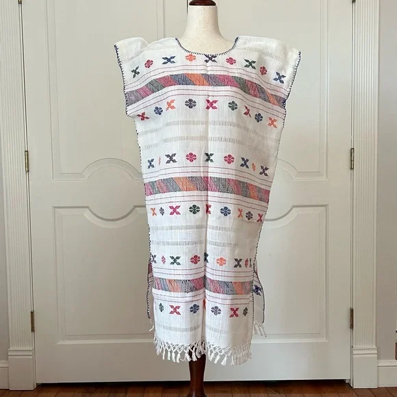 New Handmade Dresses | Mexican Women's Amuzgo Dress Huipil Tunic Flowers Design, Bohemian, Loom Strap, | Color: White | Size: One Size | New Handmade Dresses | Mexican Women's Amuzgo Dress Huipil Tunic Flowers Design, Bohemian, Loom Strap, | Color: White | Size: One Size |